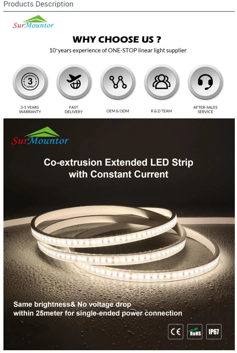 High Voltage Brightness Tape IP67 Waterproof SMD 2835 LED Strip Lights